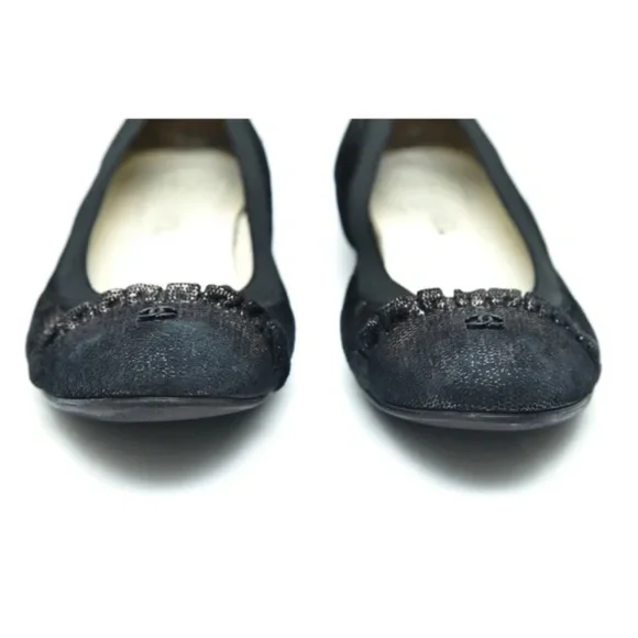 CHANEL Ballet Flats Ruffles Metallic Black Copper CC Logo Stretch Spirit Sz 39.5 - Picture 6 of 10